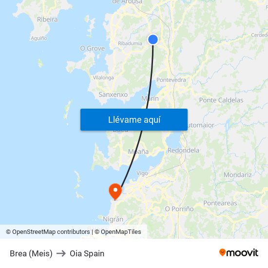 Brea (Meis) to Oia Spain map