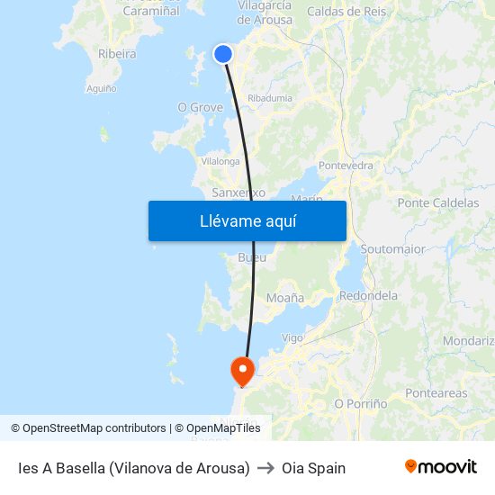 Ies A Basella (Vilanova de Arousa) to Oia Spain map