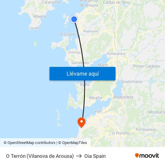 O Terrón (Vilanova de Arousa) to Oia Spain map