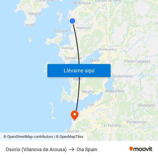 Osorio (Vilanova de Arousa) to Oia Spain map