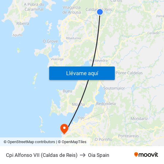 Cpi Alfonso VII (Caldas de Reis) to Oia Spain map