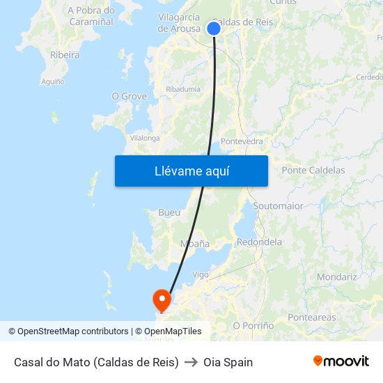 Casal do Mato (Caldas de Reis) to Oia Spain map