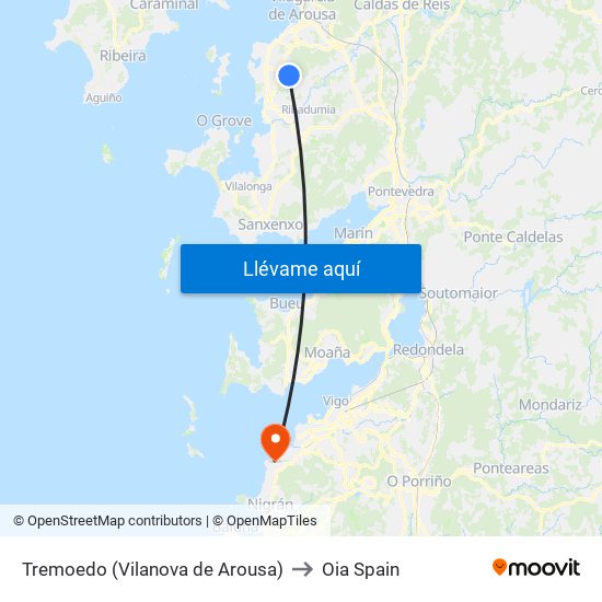 Tremoedo (Vilanova de Arousa) to Oia Spain map