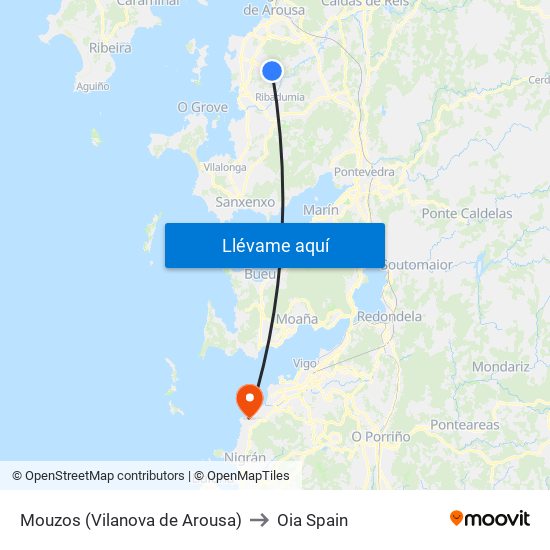 Mouzos (Vilanova de Arousa) to Oia Spain map