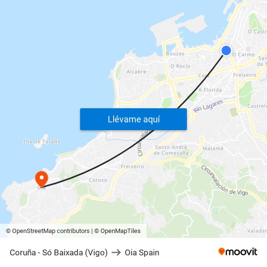 Coruña - Só Baixada (Vigo) to Oia Spain map