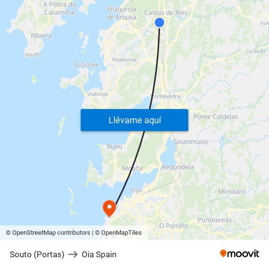 Souto (Portas) to Oia Spain map