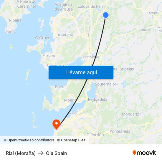 Rial (Moraña) to Oia Spain map