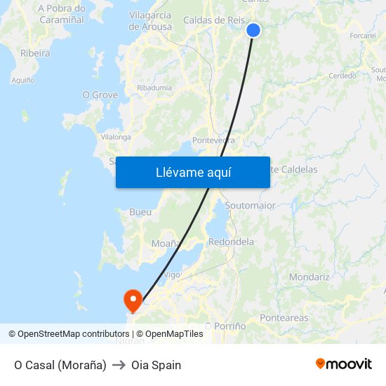 O Casal (Moraña) to Oia Spain map