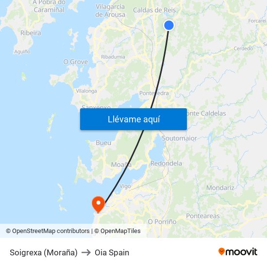 Soigrexa (Moraña) to Oia Spain map