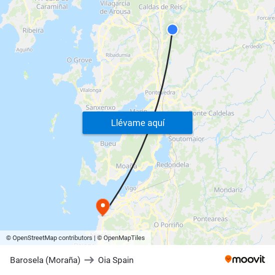 Barosela (Moraña) to Oia Spain map