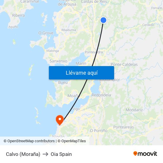 Calvo (Moraña) to Oia Spain map
