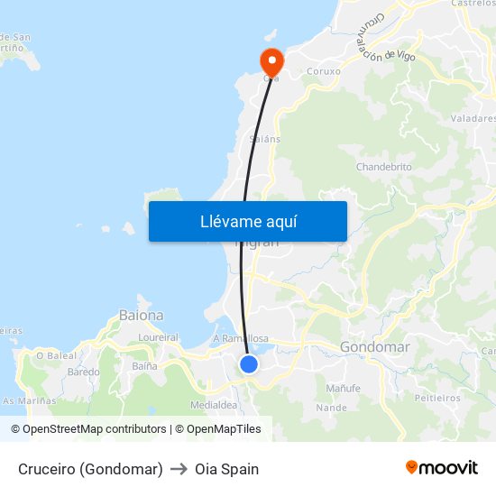 Cruceiro (Gondomar) to Oia Spain map