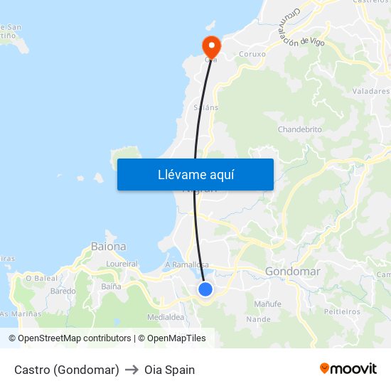 Castro (Gondomar) to Oia Spain map