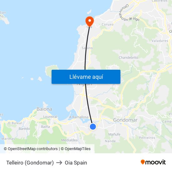 Telleiro (Gondomar) to Oia Spain map