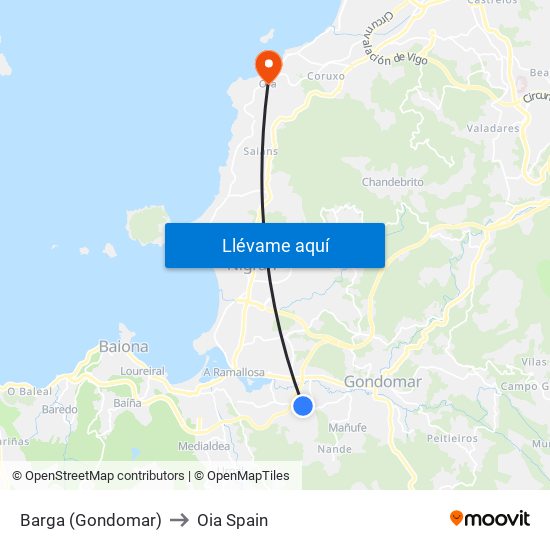 Barga (Gondomar) to Oia Spain map