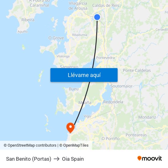 San Benito (Portas) to Oia Spain map