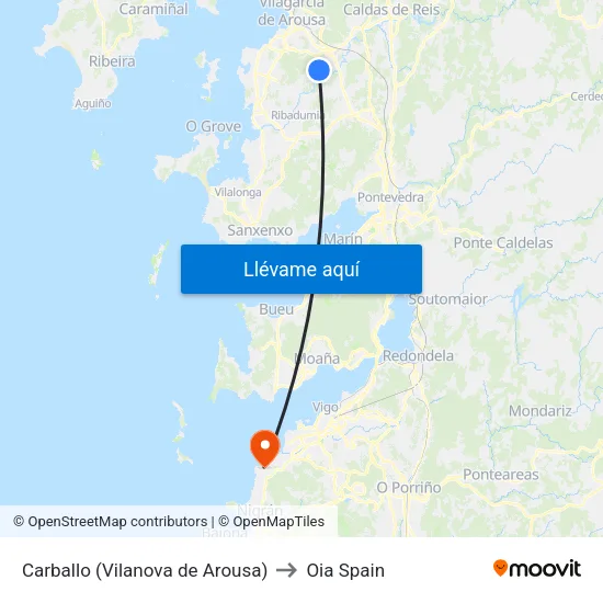 Carballo (Vilanova de Arousa) to Oia Spain map