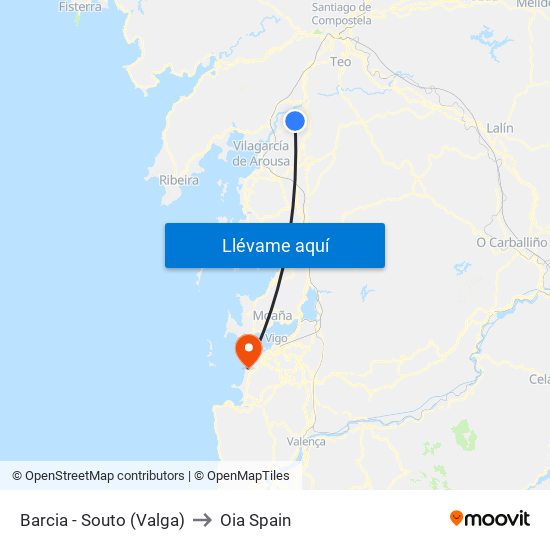 Barcia - Souto (Valga) to Oia Spain map