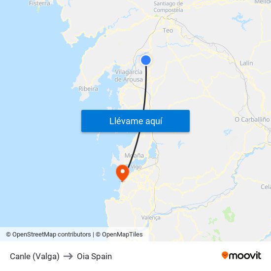 Canle (Valga) to Oia Spain map