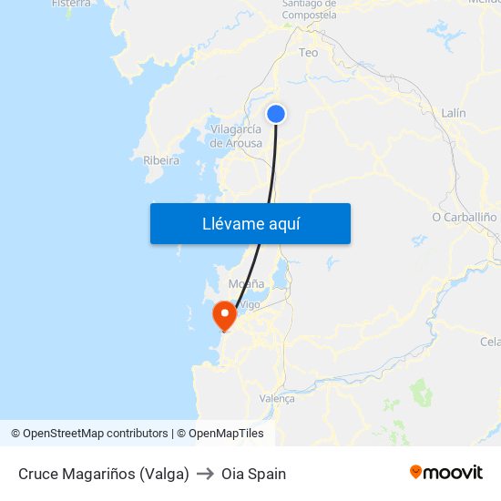 Cruce Magariños (Valga) to Oia Spain map