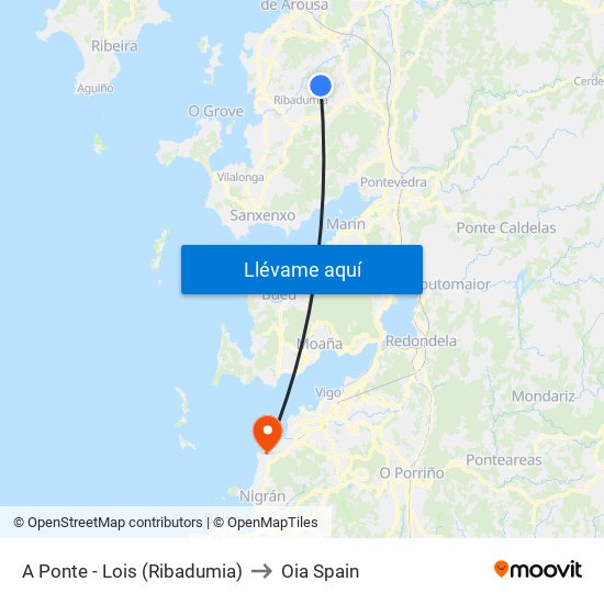 A Ponte - Lois (Ribadumia) to Oia Spain map