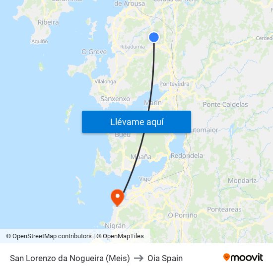 San Lorenzo da Nogueira (Meis) to Oia Spain map