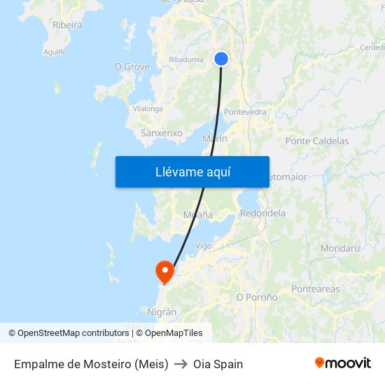 Empalme de Mosteiro (Meis) to Oia Spain map