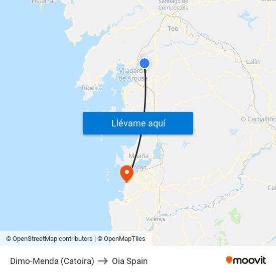 Dimo-Menda (Catoira) to Oia Spain map