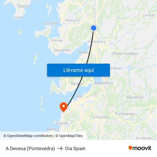 A Devesa (Pontevedra) to Oia Spain map