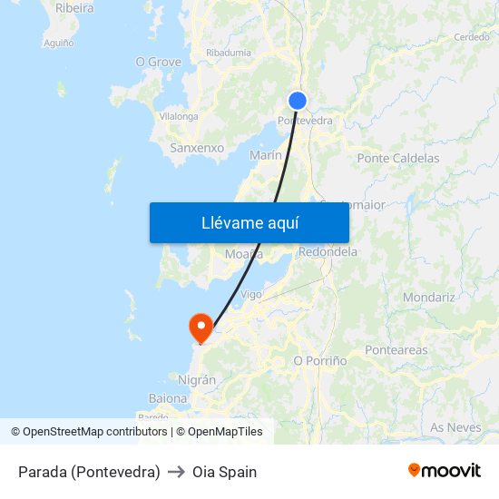 Parada (Pontevedra) to Oia Spain map