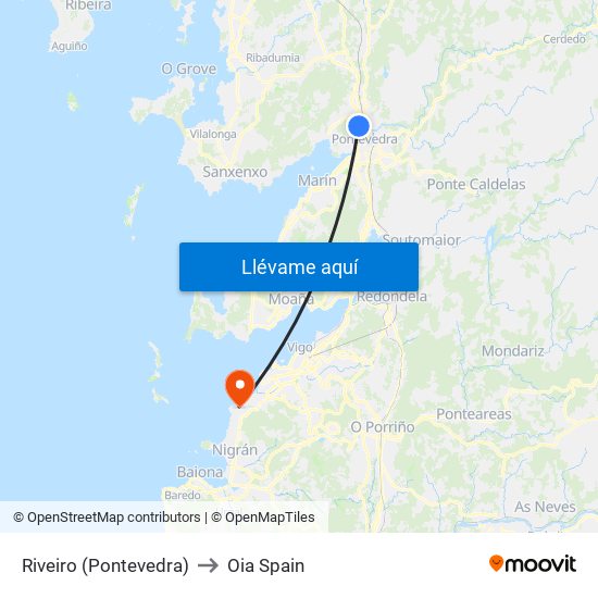 Riveiro (Pontevedra) to Oia Spain map
