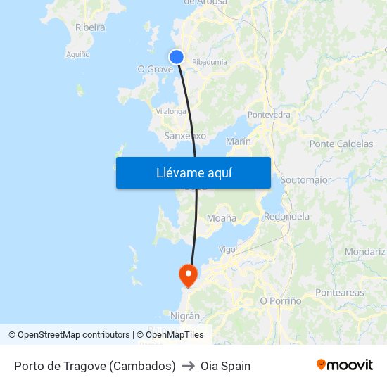 Porto de Tragove (Cambados) to Oia Spain map
