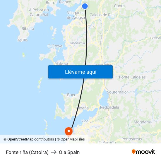 Fonteiriña (Catoira) to Oia Spain map