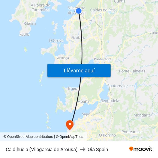Caldihuela (Vilagarcía de Arousa) to Oia Spain map