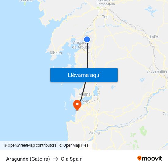 Aragunde (Catoira) to Oia Spain map