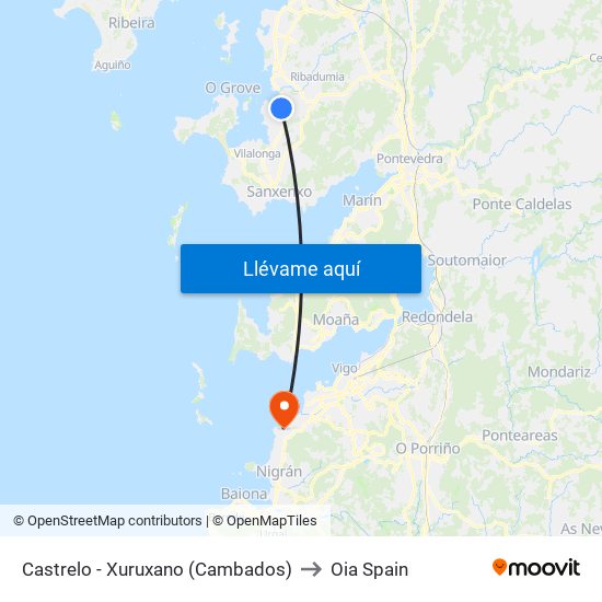 Castrelo - Xuruxano (Cambados) to Oia Spain map