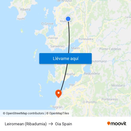 Leiromean (Ribadumia) to Oia Spain map