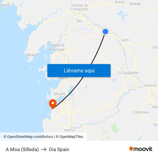 A Moa (Silleda) to Oia Spain map