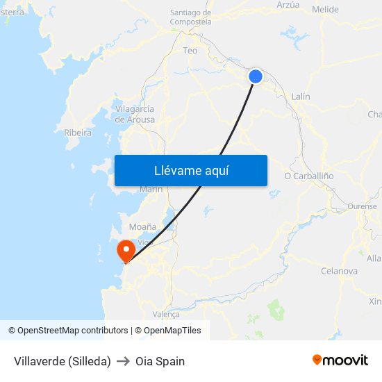 Villaverde (Silleda) to Oia Spain map