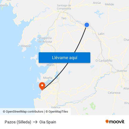 Pazos (Silleda) to Oia Spain map