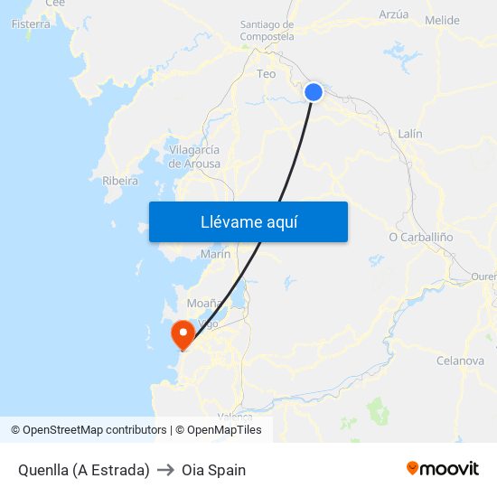 Quenlla (A Estrada) to Oia Spain map