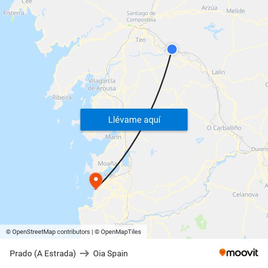 Prado (A Estrada) to Oia Spain map