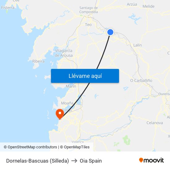 Dornelas-Bascuas (Silleda) to Oia Spain map