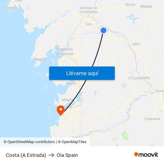 Costa (A Estrada) to Oia Spain map