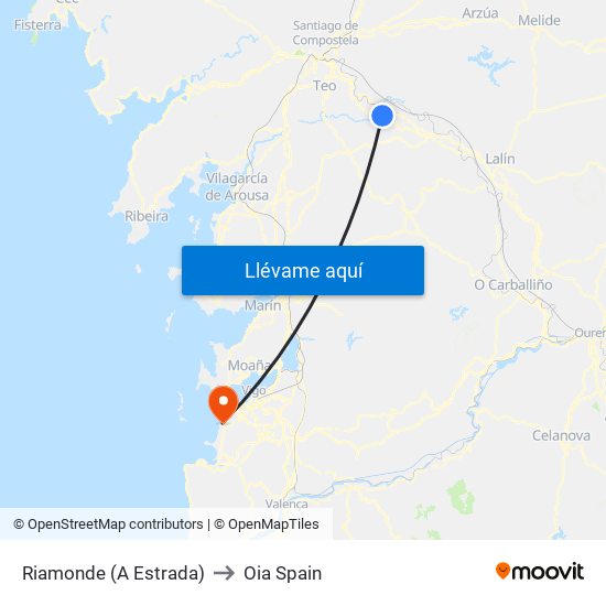 Riamonde (A Estrada) to Oia Spain map