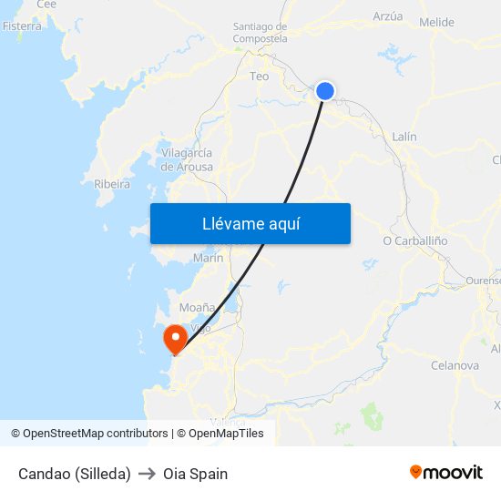 Candao (Silleda) to Oia Spain map