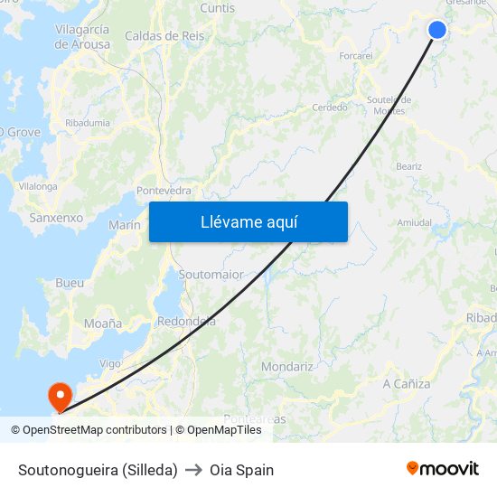 Soutonogueira (Silleda) to Oia Spain map