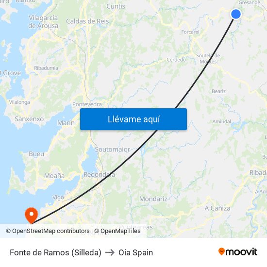 Fonte de Ramos (Silleda) to Oia Spain map