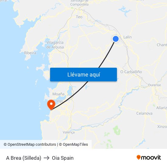 A Brea (Silleda) to Oia Spain map