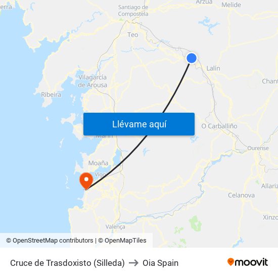 Cruce de Trasdoxisto (Silleda) to Oia Spain map